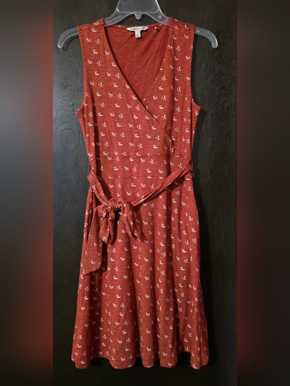Toad&Co Women's Sleeveless Rust Floral Leaves Dress Belt Tie Pockets Size S